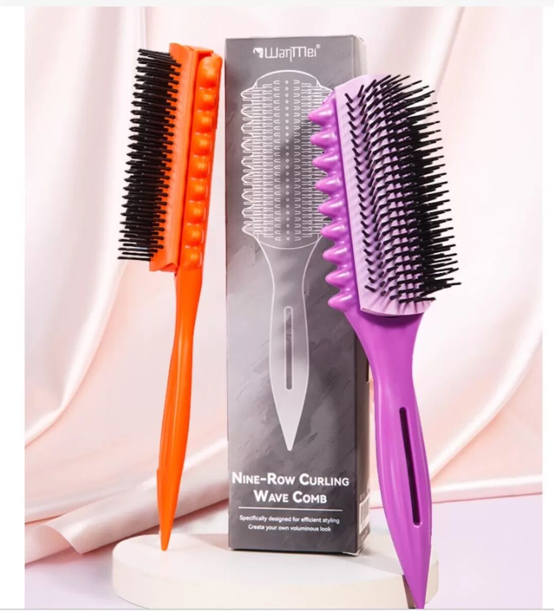 INF Abnehmbarer 9-reihiger Lockendefinier-Kamm – Volumen-Ansatzlifting mit Kopfhautmassage und Spitz-Applikator Schwarz