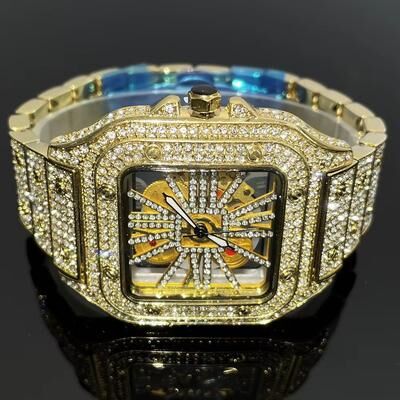 Inspired Finds Luxury Iced Out Square Watch Gold Hip Hop Diamond Quartz Watch For Men gold