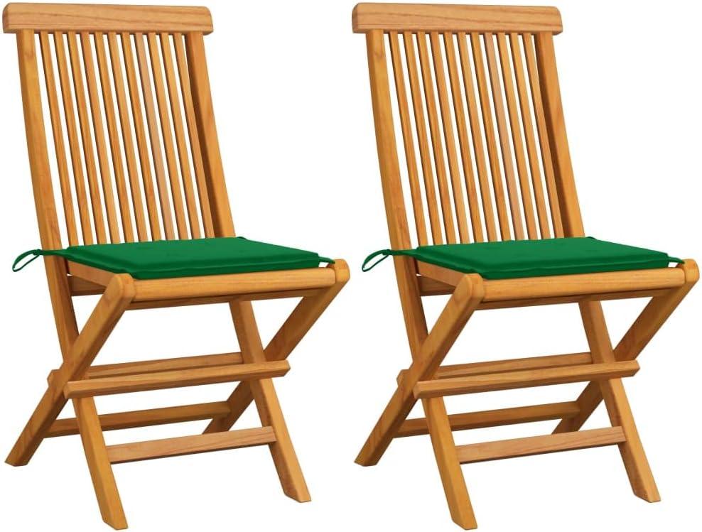 Gartenstühle mit Grünen Kissen 2 STK. Massivholz Teak,Möbel,Gartenmöbel,Gartensitzmöbel,Gartenstühle,11.87KG,3062465