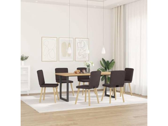 Esszimmerstühle 6 Stk. Dunkelbraun Stoff mit Metall und Holz Gestell Atmungsaktiver Stoff, robustes Metall-Holz-Gestell, dicke Schaumstoffpolsterung, vielseitig nutzbar, schlichtes Design