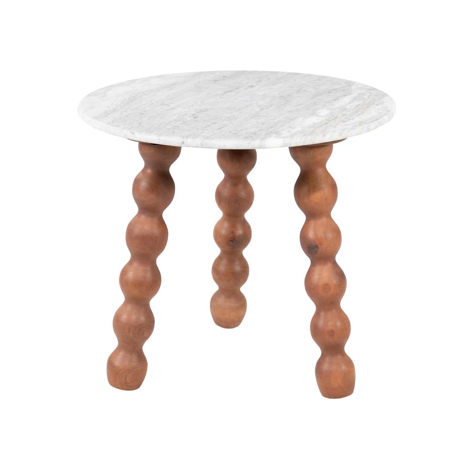 By-Boo Ronde Bijzettafel Nelo Marmer en Mangohout, Bruin, Diameter: 50 cm