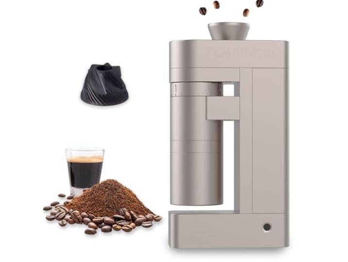 FEMOBOOK-A4 Elektrische Kaffeemühle mit Kegelmahlwerk, Champagnergold Single-Dose-Espressomühle, USB-wiederaufladbare kabellose Kaffeemühle