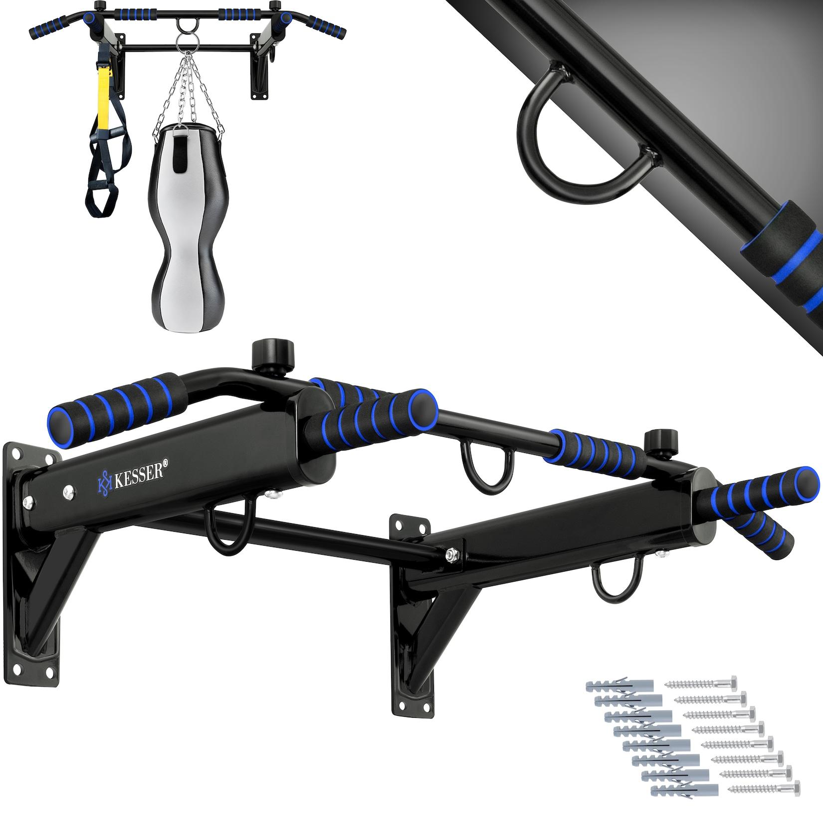 KESSER® 4in1 Klimmzugstange zur Wandmontage rutschfesten Griffen zusätzliche Funktion für Seile Ringe und Boxsäcke mit verschiedenen Griffpositionen sicher & stabil Pull Up Bar für zuhause