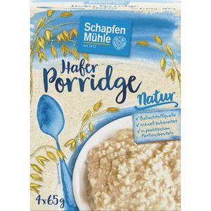 Schapfen-Mühle Haferbrei Porridge Hafermahlzeit Natur, mit Fruchtzucker gesüßt, für 4 Portionen je 65 g, 260 g