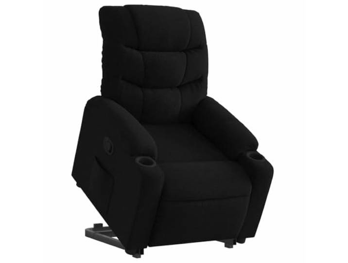 Lehnstuhl zum Aufziehen aus schwarzem Stoff mit Elektromotor Stoff 100% Polyester, Holz- und Metallrahmen, Schaumstoffpolsterung, Neigung 135 Grad, praktische Seitentasche,