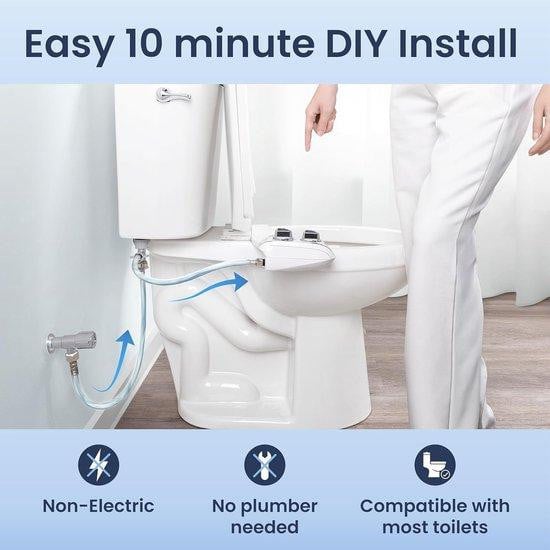 Famanu Bidet-wc-opzetstuk met dubbele spuitmond en 360° automatische reiniging - Wit