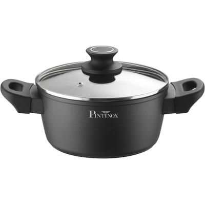 Kochtopf PINTINOX "Pinti Power", grau (schwarz, edelstahlfarben), Ø:24cm, Töpfe, Suppentopf Fleischtopf Kochtopf, 2-lagige Antihaftbeschichtung, Induktion, inkl. Glasdeckel