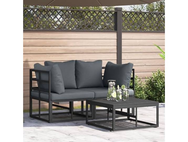 HEFZGDB Garten-Sofa-Set 3-teilig Schwarz 70 x 70 x 32 cm Aluminium mit wetterfesten Kissen, Eckbank und Tisch für Terrasse, modulares Design, strapazierfähige Materialien, langlebig