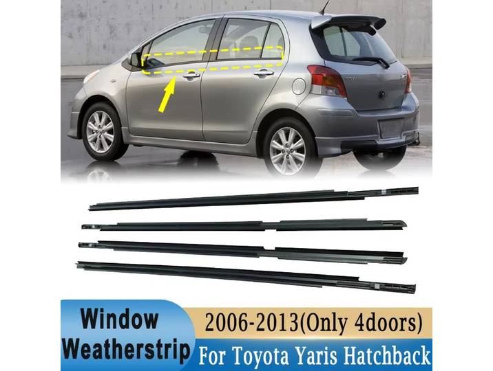 4 pièces de joints d'étanchéité pour vitres de Toyota Yaris Hatchback 2006-2013 (4 portes) - Bandes de caoutchouc d'étanchéité pour vitres extérieures avant et arrière, couleur noire