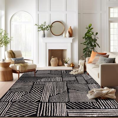 World Rug Gallery Contemporary Boho Stripes Black Area Rug