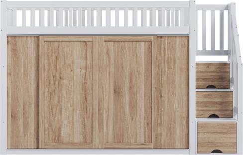 Kinderbett 90x200cm Hochbett Multifunktional Kleiderschrank Treppenschrank Lichtleiste Ohne Matratze Weiss Eiche Funktionsbett Jugendbett Einzelbett