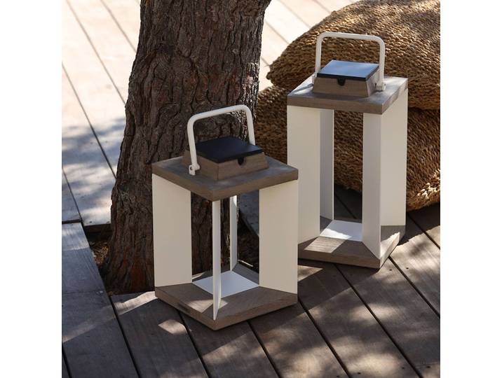 Les Jardins Solarlaterne Teckalu, Duratek/weiß, 36,5cm dimmbar, Aluminium, Laternenform