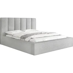 POLSTERBETT Amira mit Stauraum, Lattenrost und hohem Kopfteil - Grau Bouclé 120x200 cm