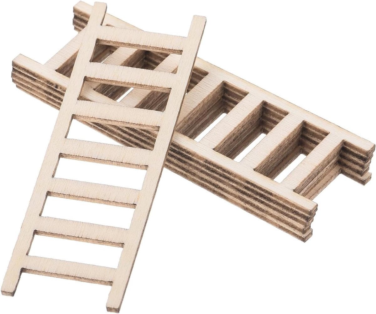 Miniatuur Houten Ladder voor Poppenhuis - Modelbouw Decoratie - Natuurlijk