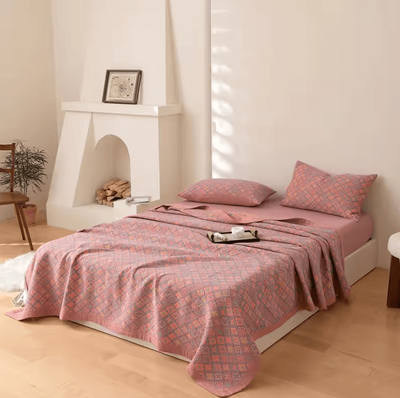 Inspire Curations Ethnic Jacquard Cotton Gauze Bedspread Blanket fanke 220x240cm