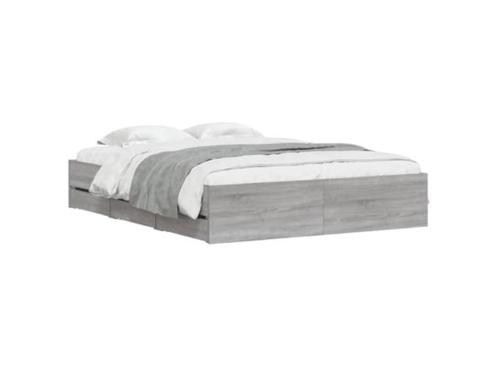 KTHLBRH Bettgestell mit Schubladen, Sonoma-Grau, 140 x 200 cm, aus Bettgestell mit Stauraum, 6 Schubladen, Lattenrost aus Sperrholz, robust und stabil