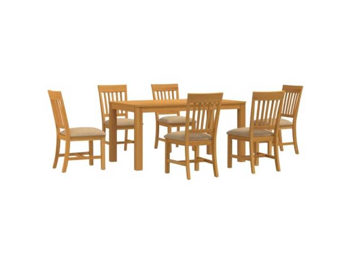 7-teiliges Esszimmer-Set, beige, aus massivem Eichenholz, mit 6 Stühlen Modernes Design, quadratische Beine, bequemer Sitz, einfache Montage, einfache Wartung, minimalistischer Stil, robust