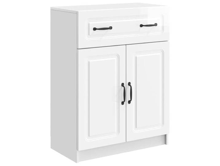 KPOTUERTU Sideboard Hochglanz Weiß 66 x 34,5 x 87 cm Holzwerkstoff Metallgriffe, 90°-Pendeltüren, Brettregale, Holzwerkstoff, rechteckiges Profil, Wohnzimmer, Essbereich