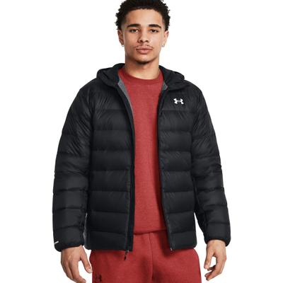 Daunenjacke UNDER ARMOUR "LEGEND DOWN HOODED JACKET", Herren, Gr. L, schwarz-weiß (schwarz, schwarz, weiß), Obermaterial: 100% Nylon. Wattierung: 100% Entendaune, normal, Jacken Daunenjacke, mit geradem Abschluss, aus Nylon, mit Entendaunenfüllung