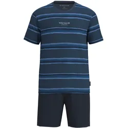 TOM TAILOR Herren Schlafanzug, kurz - Shorty, Pyjama, Rundhalsausschnitt, Baumwolle, Single Jersey Blau / XL