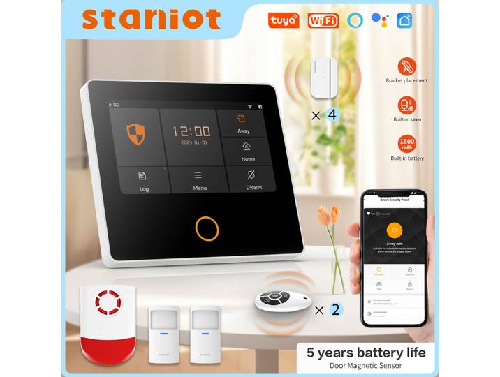 Staniot H502 système d'alarme pour Tuya maison intelligente sécurité anti-cambriolage WiFi Kit sans fil sirène intégrée fonctionne avec le contrôle de l'application Alexa