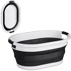 Relaxdays Faltbarer Wäschekorb 36 Liter Weiß,Schwarz