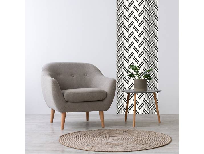 3D-Tapete QUEENCE Abstrakte Linien, selbstklebendes Wandpaneel , schwarz,weiß, B:60m H:250m, Vinyl, Tapeten, 3D-Tapete, 60 x 250 cm Fototapete, Mustertapete, Anbringung ohne Kleister