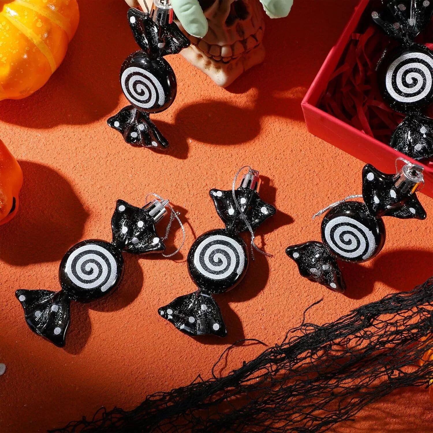 INF Weihnachts-Mini-Bonbon-Ornamente - 6er-Set, festliche Baumhänger Schwarz