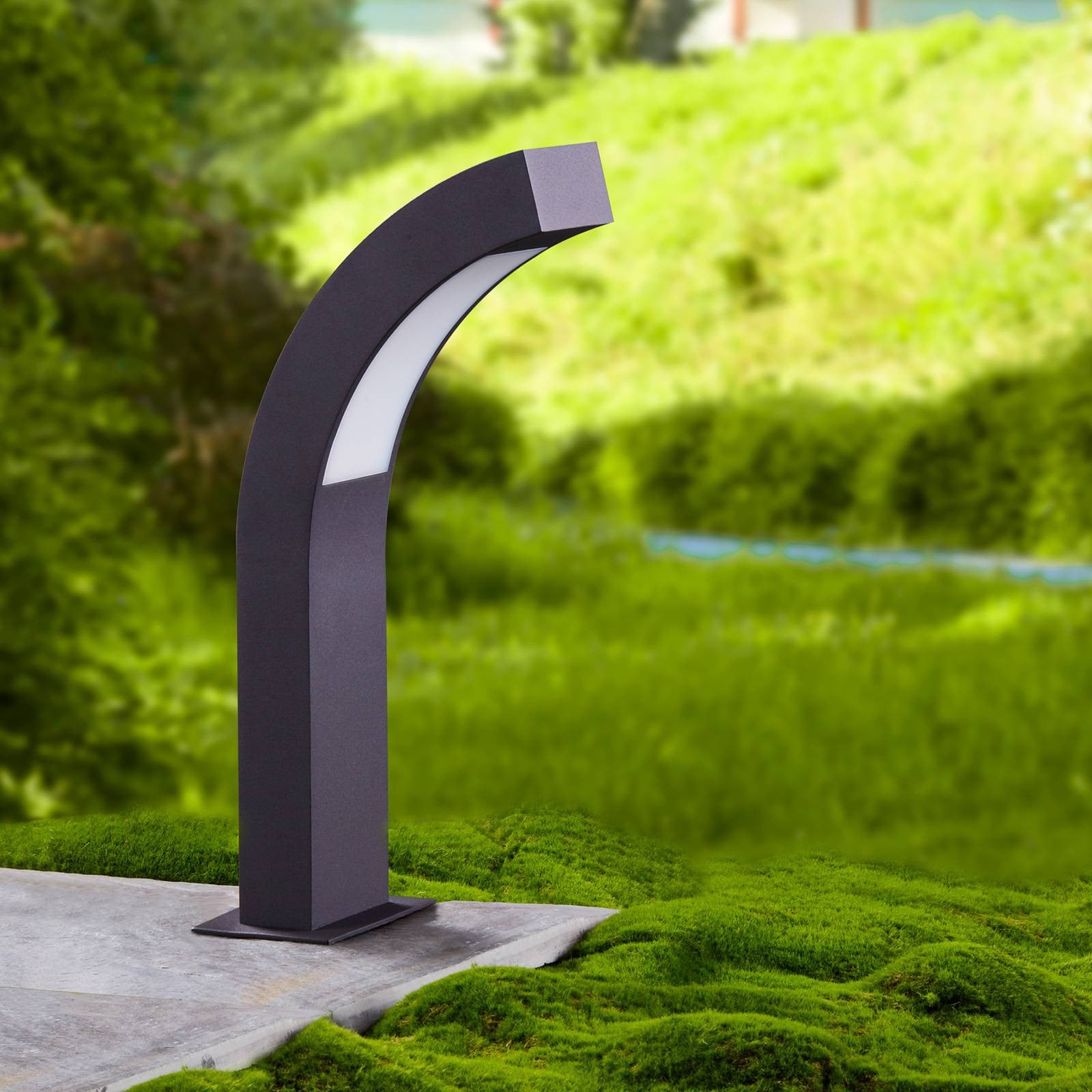 Lucande Lennik Moderne LED Buitenlamp - Sokkellamp - Aluminium - Zwart/Grijs