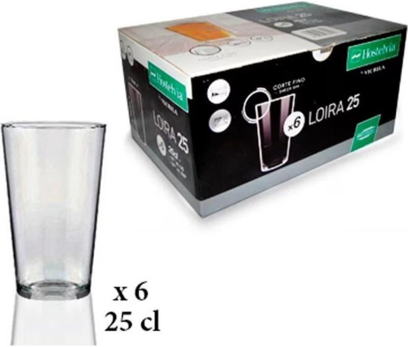 Hostelvia Set De 6 Vasos De Vidrio 25 Cl Transparente Talla Única Unisex