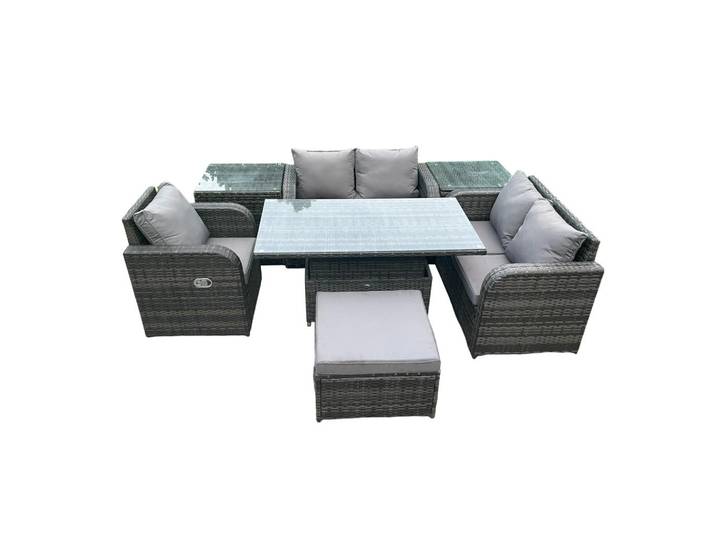 Fimous Gartenmöbelset Polyrattan 6-Sitzer, Dunkelgrau, Metall, Gartenmöbel, Gartengarnituren, Gartenmöbel-Sets