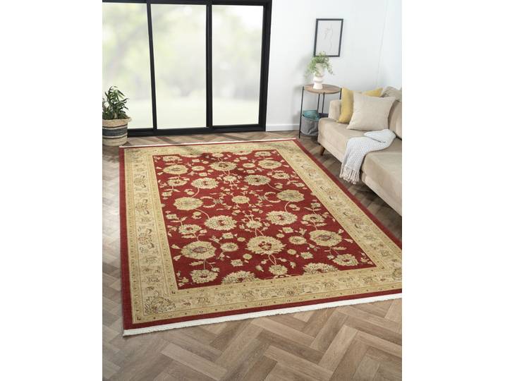 Teppich Maryam 3 , rot (weinrot, creme), B:200cm H:7,5mm L:290cm, Polypropylen (PP), MYFLAIR MÖBEL & ACCESSOIRES, Teppiche, Teppich, Kurzflor, Orient Optik, edler Glanz, besonders weich durch Microfaser