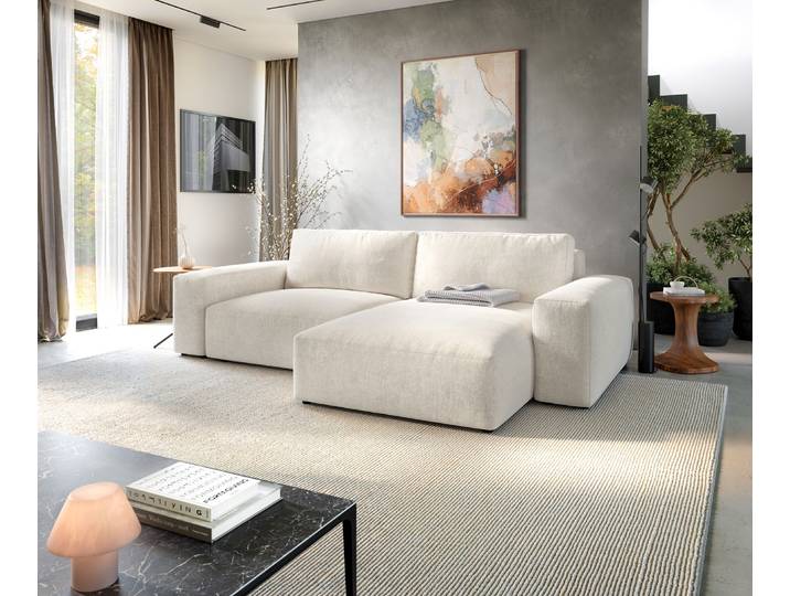 Ecksofa Lanzo XL 270x180 cm Strukturstoff Soft Beige Recamiere variabel, Ecksofas