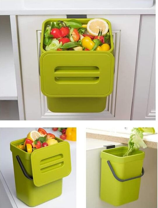 Mcstar Kleine compostbak voor in de keuken, zwarte afvalbak voor aanrecht met deksel, 5 liter
