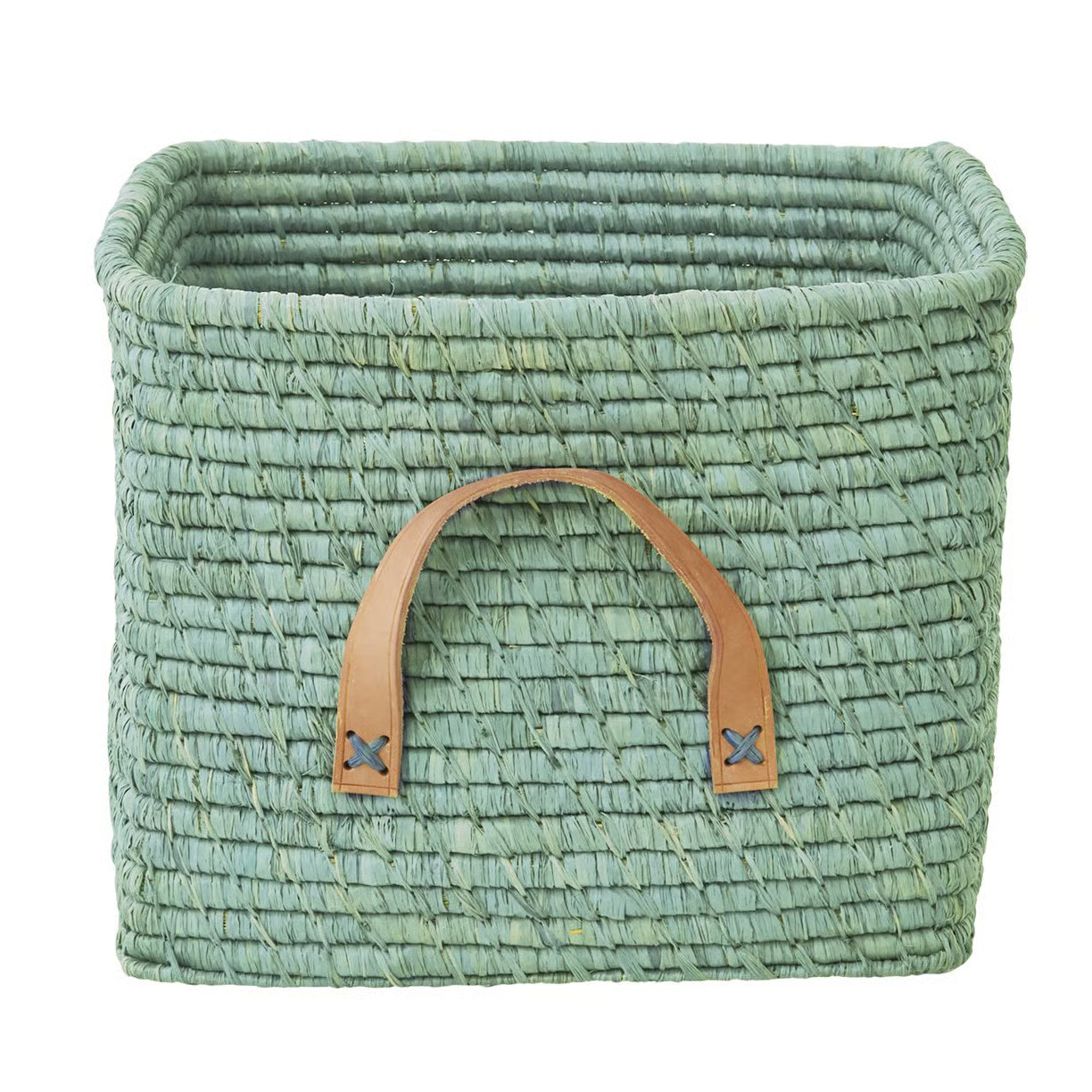 RICE opbergmand van raffia in mintgroen met open weefpatroon