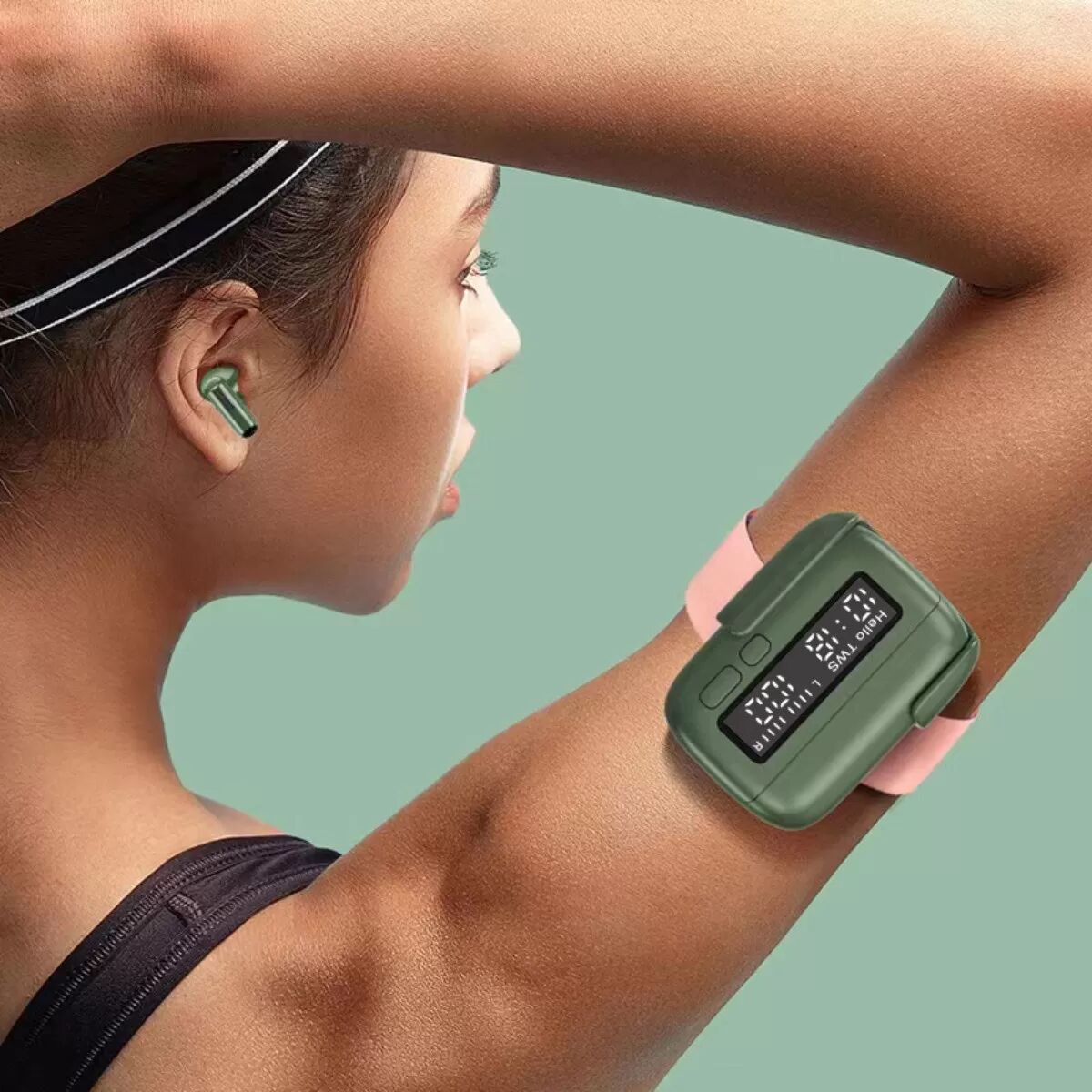 INF BB Style Retro Digitalanzeige Bluetooth-Ohrhörer BPG - Kabellose In-Ear-Kopfhörer Grün