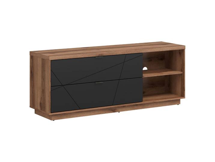 Lowboard, Schwarz, Eichefarben, Kunststoff, 1 Fächer, 2 Schublade(n) Schubladen, 156x61x42.5 cm, Wohnzimmer, TV Möbel, Lowboards