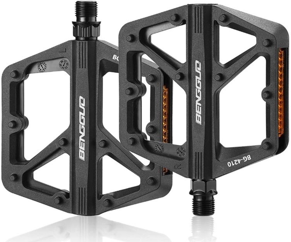 INF Mountainbike Nylon-Pedale — breite Plattform, 10 Anti-Rutsch-Stifte, abgedichtete Lager & Chromoly-Stahlachse mit Schwarz