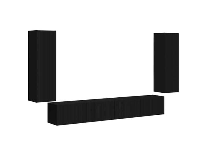 KTHLBRH TV-Schrank-Set zur Wandmontage, 4-teilig, schwarz, Holz 90° drehbare scharniertüren eckige form elektronikfächer feucht tuch modern wohnzimmer