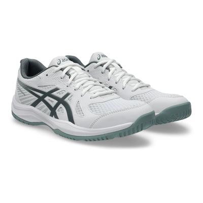 Hallenschuh ASICS "UPCOURT 6", Herren, Gr. 49, weiß, steel grau, Synthetik, Schuhe Hallenschuh, besonders geeignet für Handball und Volleyball