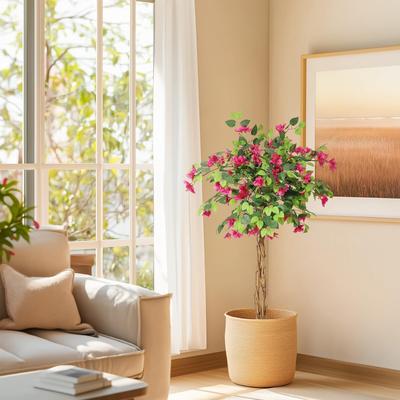 Garvee 4FT/5FT/6FT Artificial Bougainvillea Tree,Tall Potted Fake Bougainvillea Trees,1Pack