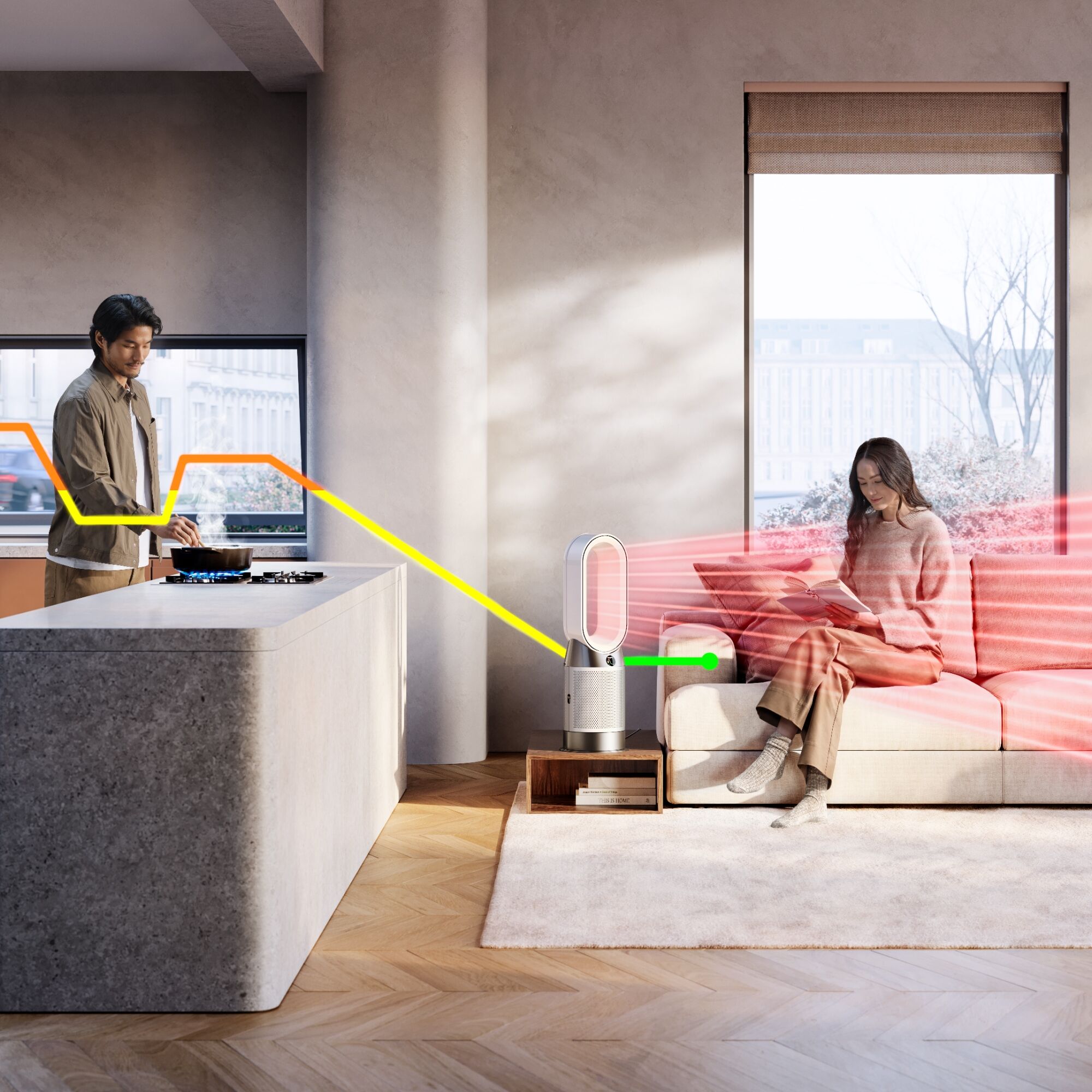 Kombigerät Luftreiniger, Ventilator und Heizlüfter DYSON "3-in-1 Dyson Purifier Hot+Cool™ HP1", silber (weiß, weiß), B:25cm H:37cm T:25cm, Luftreiniger, Kombigerät Luftreiniger Ventilator und Heizlüfter, kühlt, wärmt und reinigt die Luft, umfangreich steu