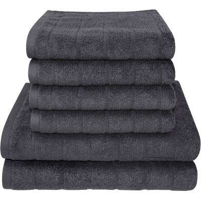 Handtuch Set DYCKHOFF "City Lights", grau (anthrazit), 6 Stk., Walkfrottier, Walkfrottier, Obermaterial: 100% Baumwolle, Handtuch-Sets, 4 Handtücher (50x100cm), 2 Duschtücher (70x140cm)