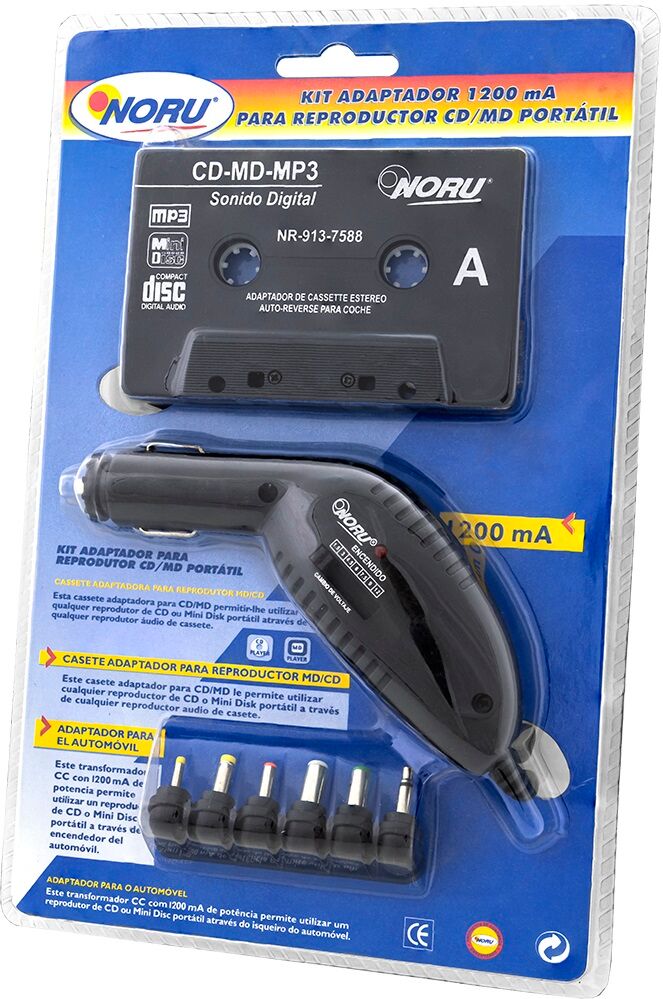 Kit Cassete Adaptadora CD-MD-MP3 c/ Alimentador Isqueiro p/ Carro