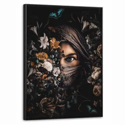 LEINWAND Bilder mit Rahmen - Frau - Luxus - Blumen - Schmetterling - Porträt - 60x80
