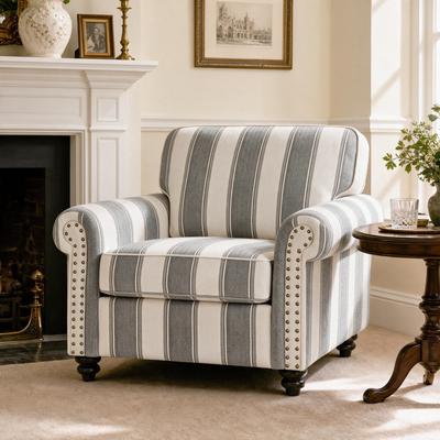 DREAMSIDEA Vintage Rolled Arm Accent Chair with Upholstery and Nailhead Trim.