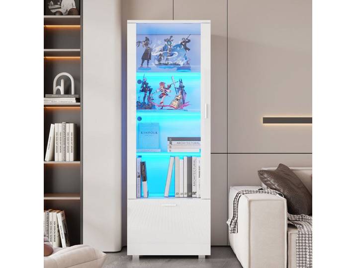 Vitrines blanches brillantes de 50x40x160cm Vitrine en acrylique éclairée par LED avec portes blanches brillantes 3 étagères
