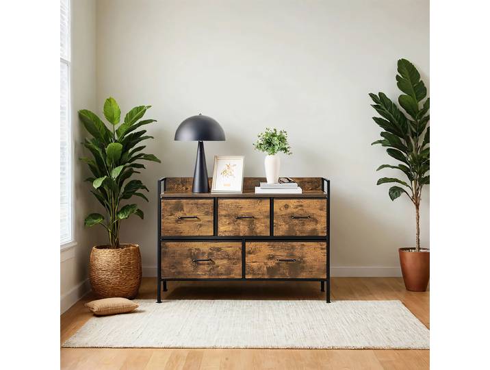 home24 Kast Niolon met opbergboxen 98 x 70 x 29cm bruin/zwart