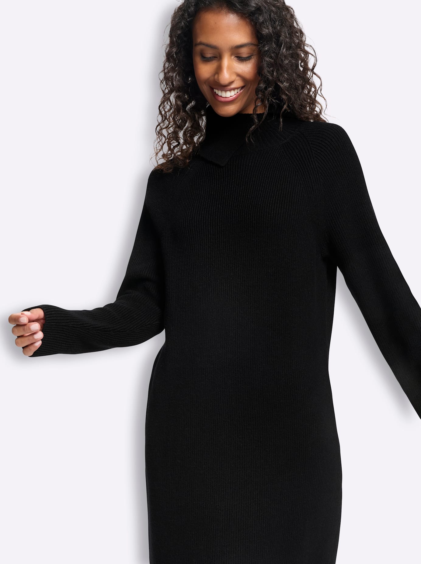 Strickkleid HEINE "Strickkleid", Damen, Gr. 46, Normalgrössen, schwarz, 50% Viskose, 28% Polyester, 22% Polyamid, unifarben, kurz, Kleider Strickkleid schwarz 46, Normalgrössen