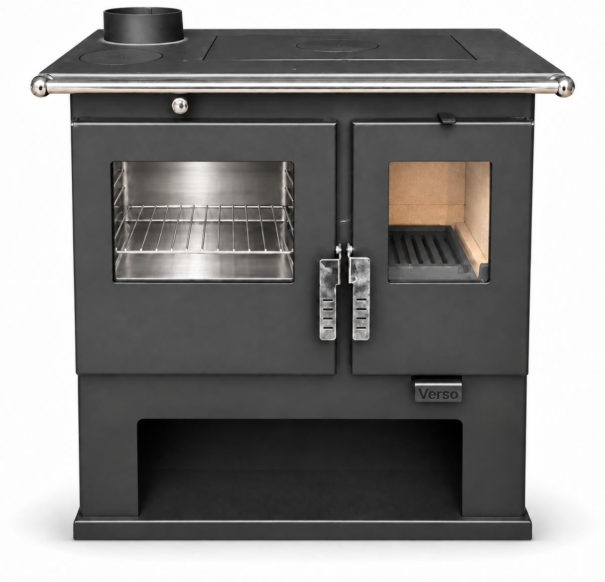 Verso CS Inox Houtfornuis met oven en stalen kookplaat, 7,7 kW, rookafvoer links